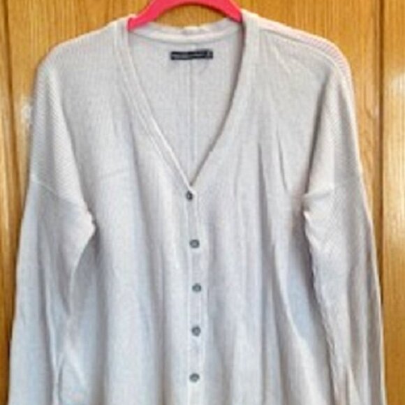 Abercrombie & Fitch Beige Rib Knit Sweater Cardigan Top Front Button Closure S - Picture 1 of 4